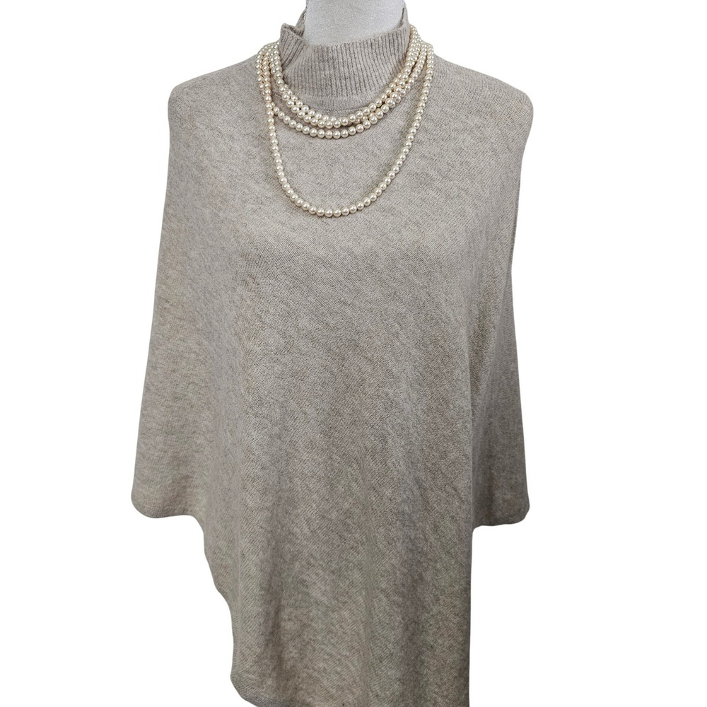 Tan‎ Heather Knit Mock Neck Poncho Sweater Wrap Oatmeal  L